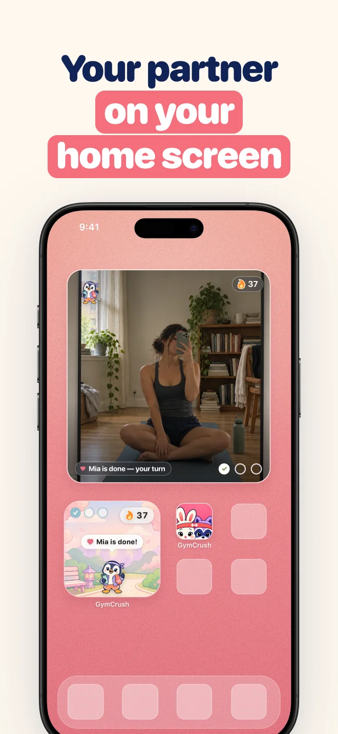 Your partner on your home screen, through the GymCrush widget